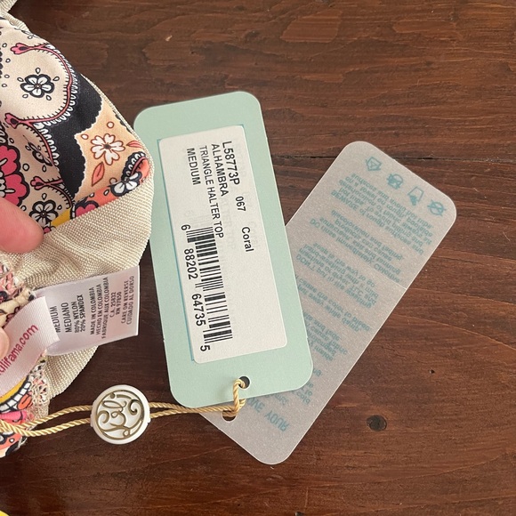 NWT Luli Fama Triangle Halter Bikini Top- Alhambra Coral size Medium - Picture 3 of 5